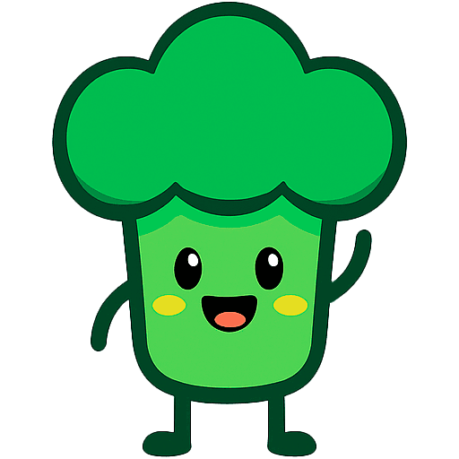Broccoli, the app's cheerful broccoli mascot, waving